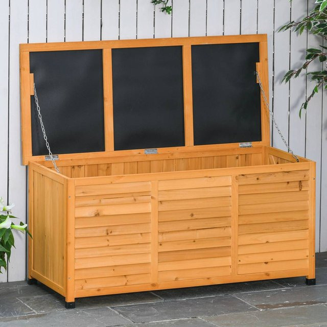 Outsunny Auflagenbox aus lackiertem Fichtenholz in Gelb und Braun, Volumen: 427 l, B/H/T: 127 x 60 x 56 cm - Bild 1