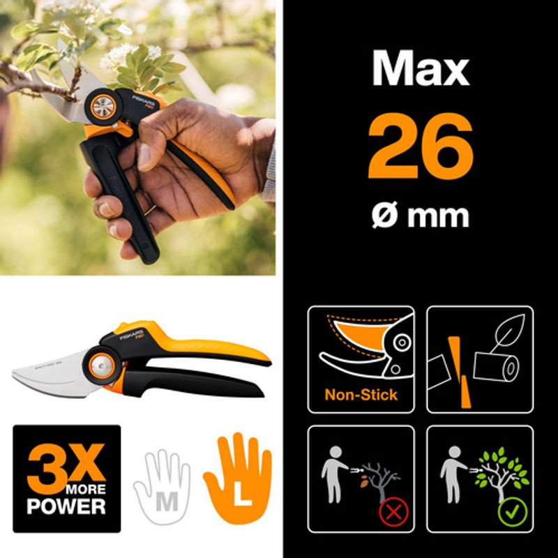 Fiskars X-series P961 Bypass-Gartenschere mit Rollgriff in Schwarz und Orange - Bild 4