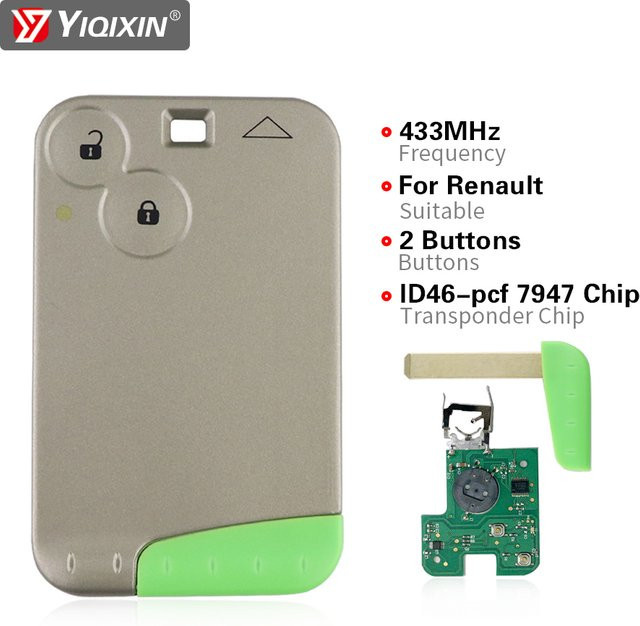 YIQIXIN Auto Fernbedienung Schlüssel für Renault Laguna Espace Velsatis 2001-2006 mit 2 Tasten, ID46 Chip und 433 MHz Smart Karte Keyless mit Klinge - Bild 1