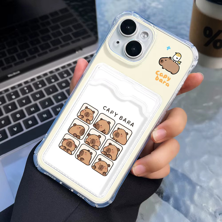 Capy Bara TPU Kartenhalter Handyhülle für iPhone 17 16 15 14 13 12 11 Pro Max Air XR X Xs Stoßfeste Transparente Schutzhülle - Bild 4