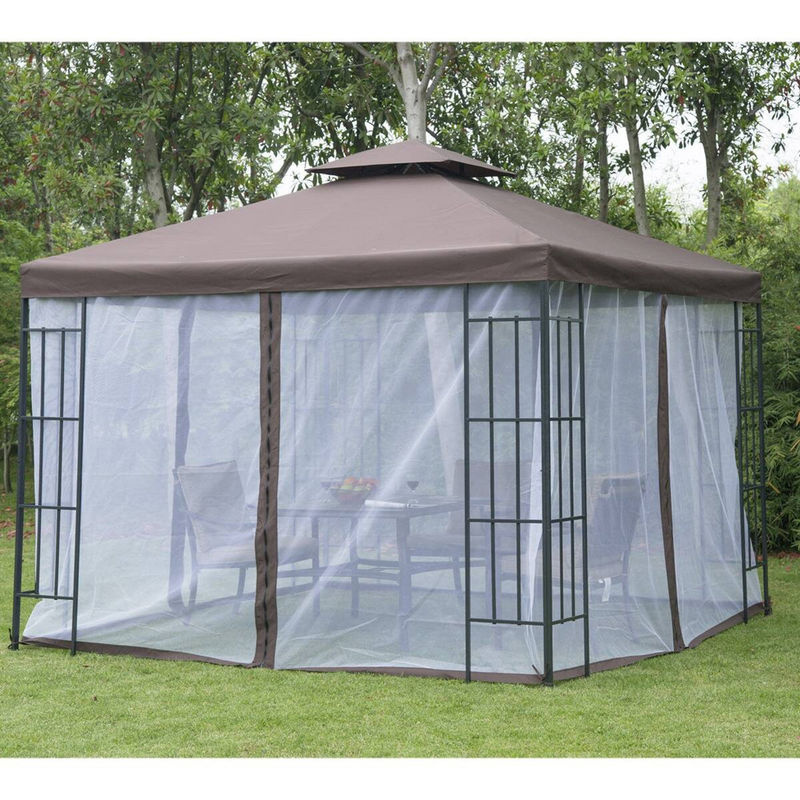 Outsunny Gartenpavillon mit Moskitonetzen und Seitenwänden, Partyzelt mit Doppeldach, Farbe Braun, B/H/T: 300 x 270 x 300 cm - Bild 7