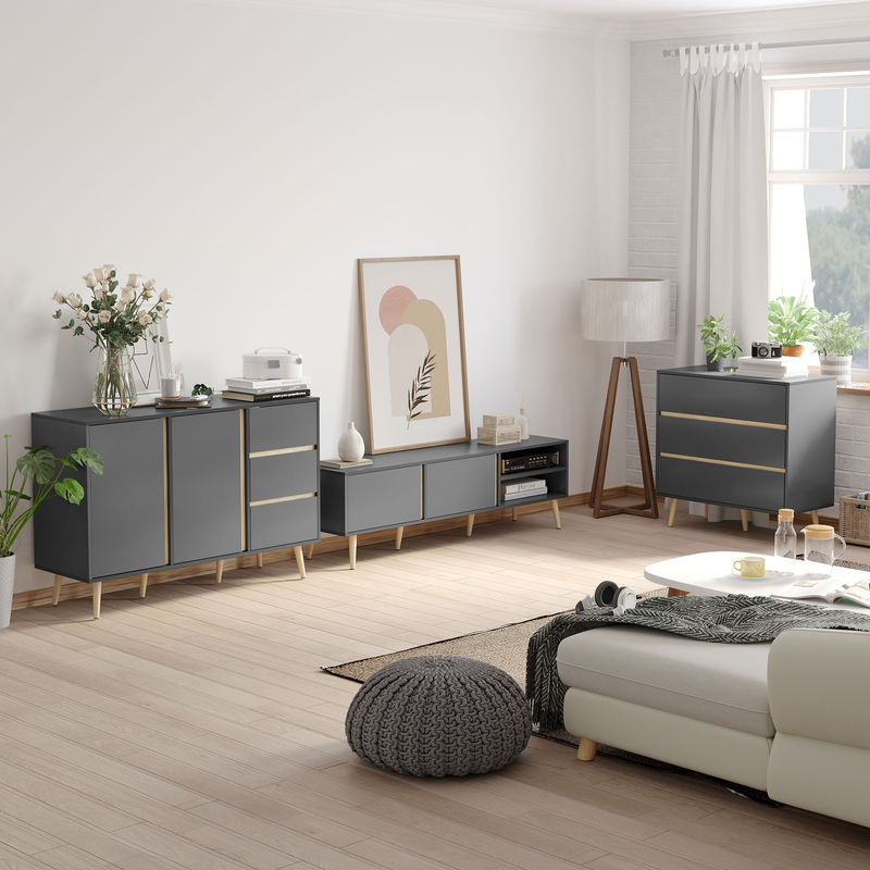 Aosom Sideboard im skandinavischen Design mit 2 Türen und 3 Schubladen, Anthrazitgrau, B/T/H: 120 x 40 x 80 cm - Bild 2