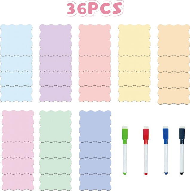 36-teiliges Set wiederverwendbare Whiteboard-Magnetetiketten in Mehrfarbig mit 4 Whiteboard-Stiften, B/B: 8 x 8 cm - Bild 1