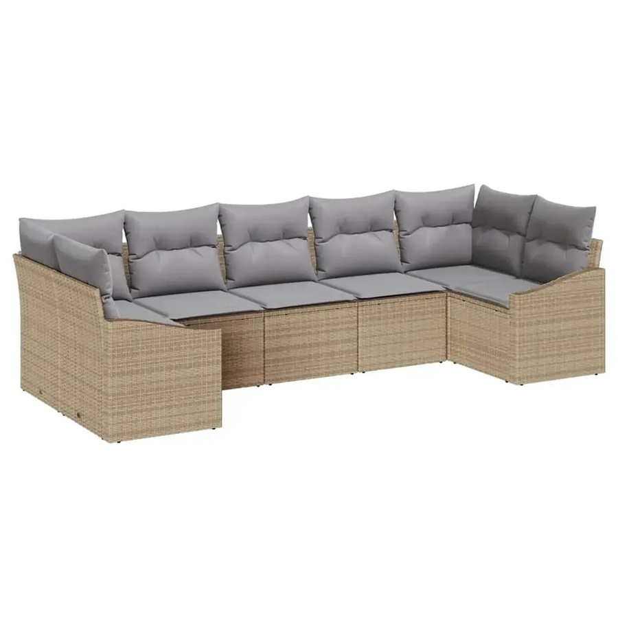 vidaXL Garten-Sofa-Set 7-teilig in Beige aus Poly-Rattan mit Polstern und L-Form für Terrasse und Garten - Bild 2