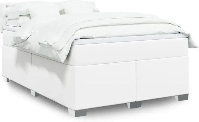 vidaXL Boxspringbett mit Matratze in Weiß, Hybrid-Bett mit USB-Ladeport und Unterbettbeleuchtung, B/T: 140 x 190 cm - Bild 1