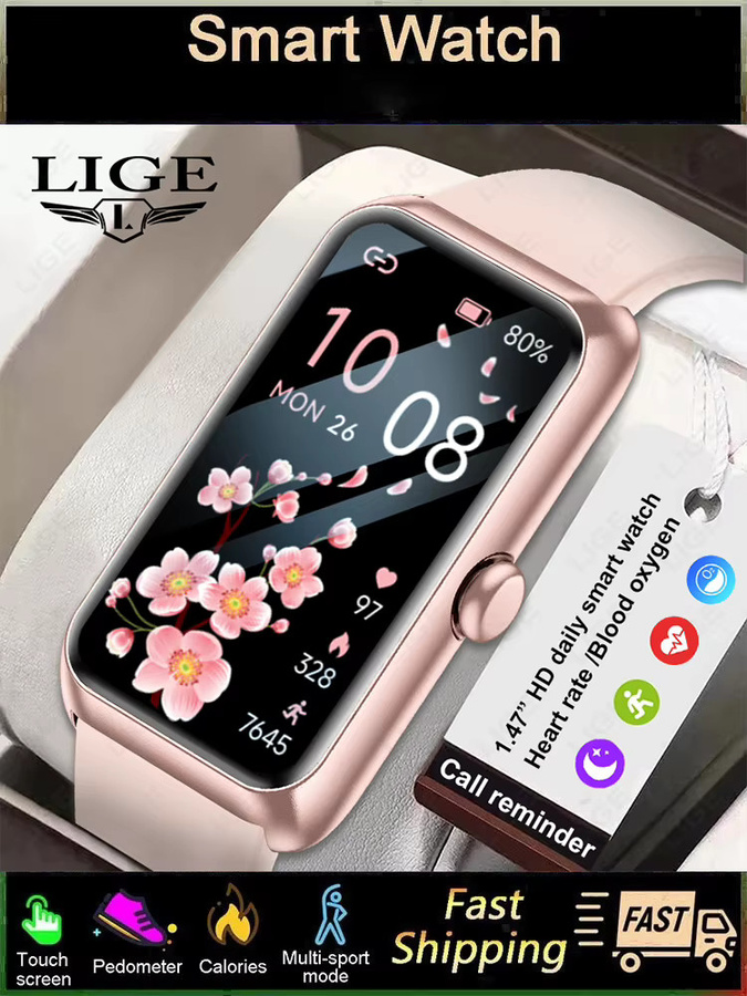 LIGE Smartwatch, Roségold, Damen, Herzfrequenz, Schwarz - Bild 6