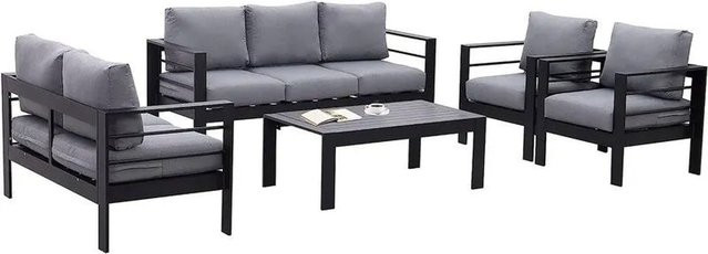 MeXo 4-teiliges Polyrattan Lounge-Set mit Polsterung und Armlehnen in Schwarz und Grau - Bild 1