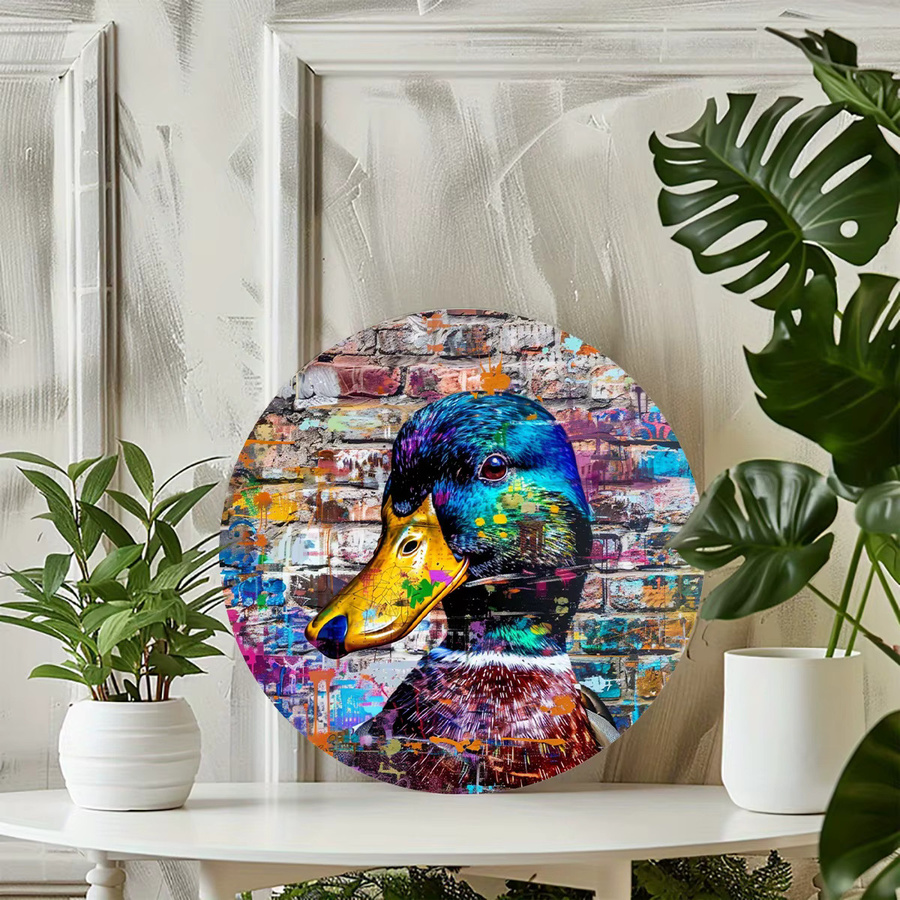 Potdemiel Runde Metalldekoration Ente im Graffiti-Stil Vintage Wanddeko Mehrfarbig Durchmesser: 20 cm - Bild 2