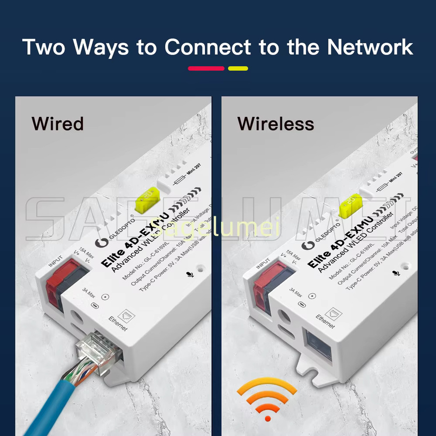 GLEDOPTO Elite Series Peak Work GL-C-618WL Digitaler Lichtstreifen-Controller mit 4-Wege-Ausgang, ESP32 Ethernet, WLED, Mikrofon und UART, 20A, Weiß - Bild 3