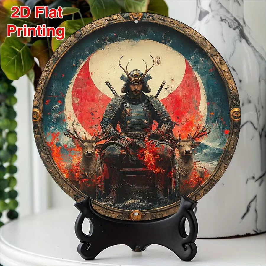 CIFBUY Japanisches Samurai-Hirsch Wandbild aus Metall, Retro-Design, B/H: 20,3 x 20,3 cm, Mehrfarbig - Bild 4