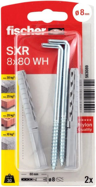 Fischer Langschaftdübel SXR aus Nylon mit Winkelhaken, Durchmesser: 8 mm, Länge: 80 mm, Farbe: Weiß - Bild 1