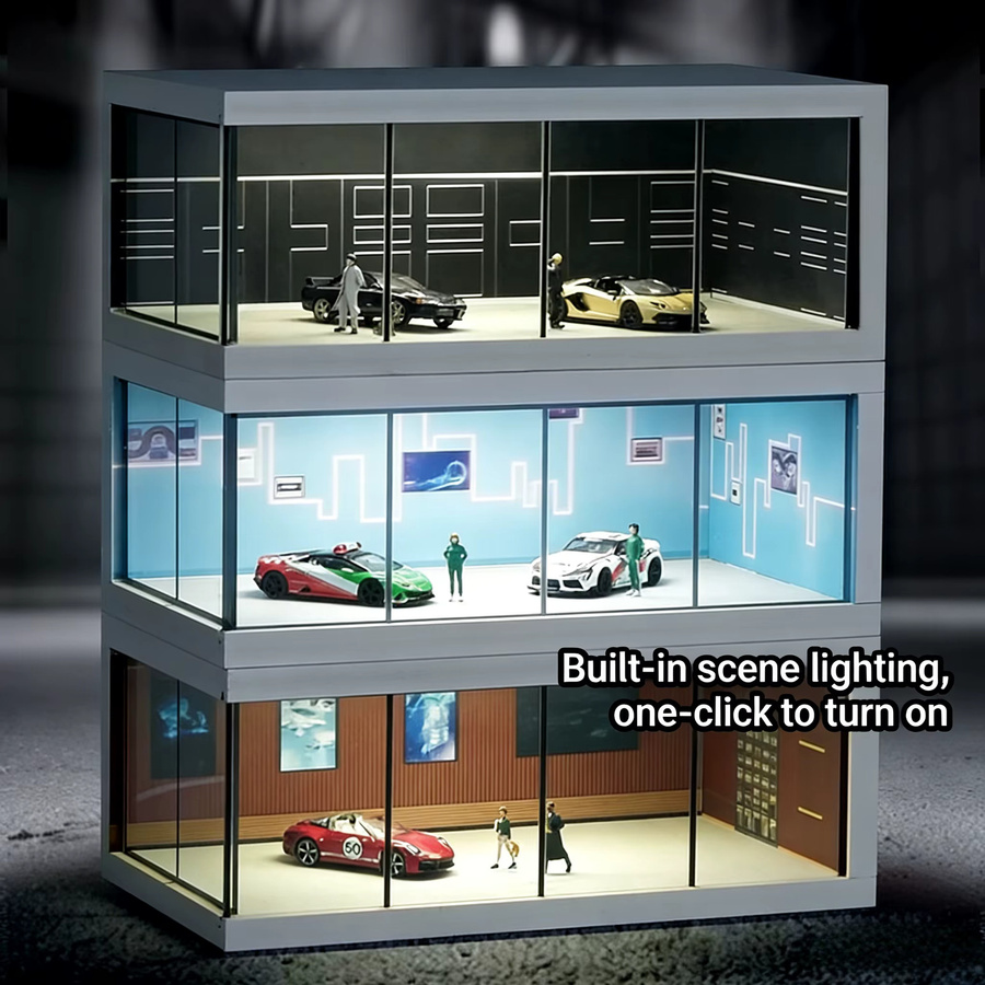 TAKARA TOMY Parkplatz-Szene, Automodell-Vitrine, mit Beleuchtung, USB-Anschluss, Maßstab 1:64 - Bild 1
