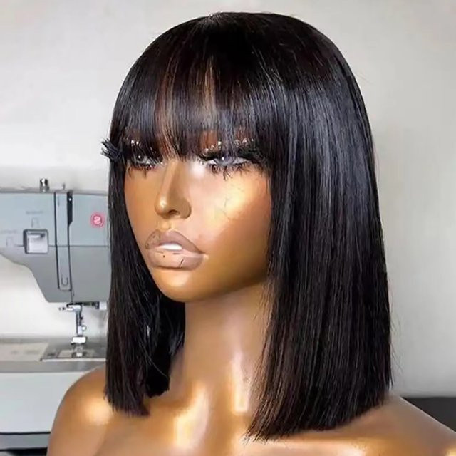 KEILANTRA Bob-Perücke mit Pony, glattes Echthaar, 180 % Dichte, Damen - Bild 1