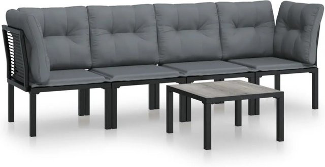 vidaXL 5-tlg Garten-Lounge-Set Modell 2 in Schwarz und Grau aus Poly Rattan mit Polsterung und Couchtisch - Bild 1