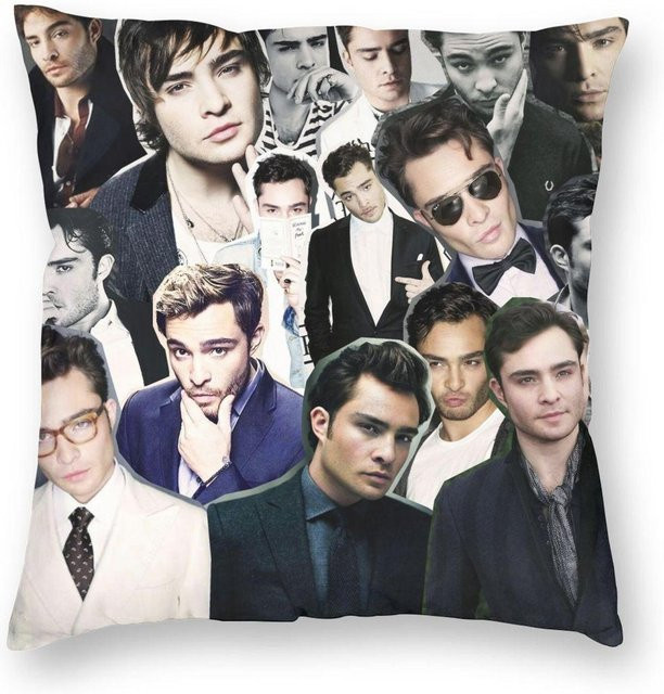 Quadratischer Kissenbezug Chuck Bass Gossip Girl in Schwarz aus Polyester und Leinen, B/T/H: 18 x 18 x 18 cm - Bild 1