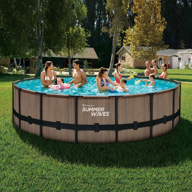 Summer Waves Elite Pool in Grau mit Teak-Optik und Metallrahmen, Durchmesser: 488 cm, Höhe: 122 cm - Bild 2
