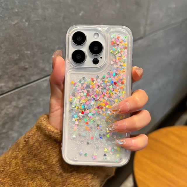 Glitzer Stern Liebe Treibsand Handyhülle für Apple iPhone 16 15 14 Pro Max 13 Pro, Transparent/Multicolour, Weiche Schale mit bewegtem Sand - Bild 1