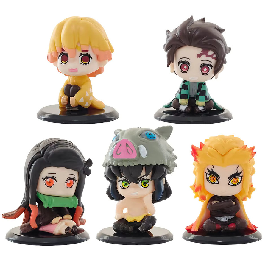 Bandai Demon Slayer Anime-Figuren Set 5er Pack Q-Version sitzende Geisterpuppen Tanjiro Inosuke Zenitsu Multicolor - Bild 4
