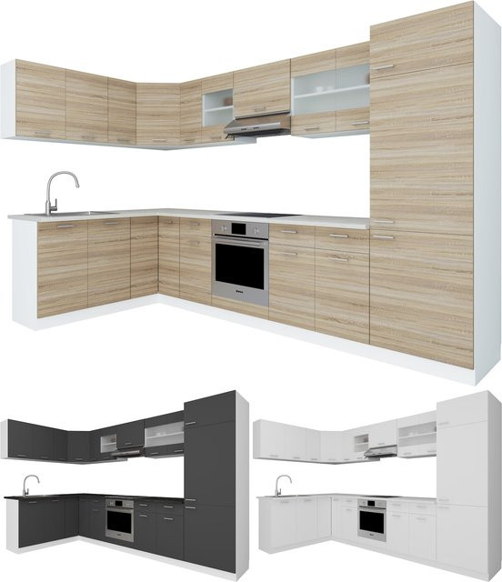 VCM 13-tlg Eckküche in Multicolour, moderne Winkelküche mit Matt-Finish, H x B x T: 207 x 505 x 46 cm - Bild 1