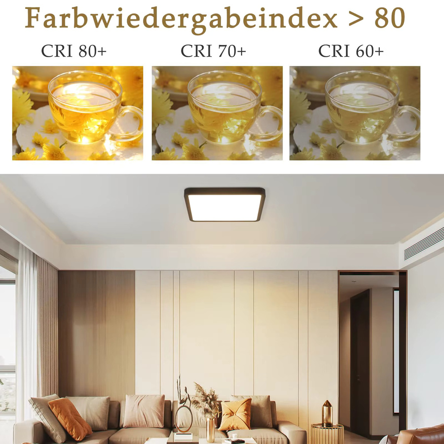 Nettlife LED Deckenleuchte Eckig in Schwarz, 18W, 3000K Warmweiß, Durchmesser: 23 cm - Bild 2