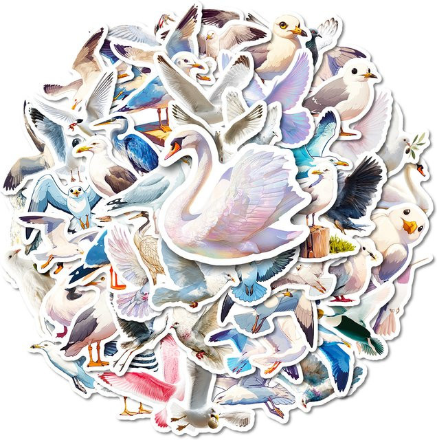 Vogel's Kawaii Cartoon Weiße Vogel-Aufkleber, Sticker, 10/30/50 Stück - Bild 1