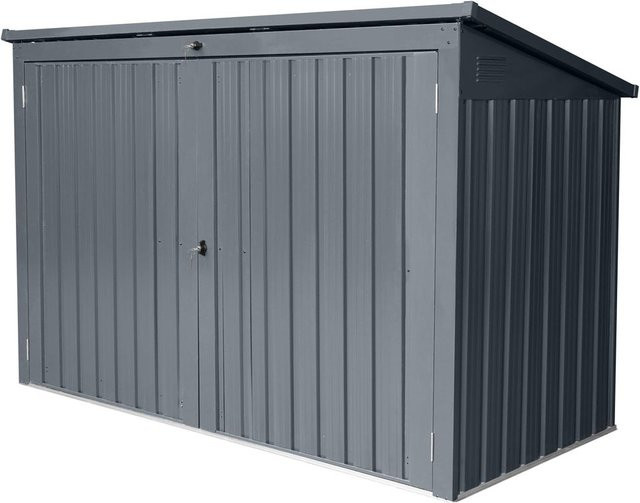 3er Mülltonnenbox mit aufklappbarem Dach und Schloss in Anthrazit, B/T/H: 212 x 101 x 134 cm - Bild 1