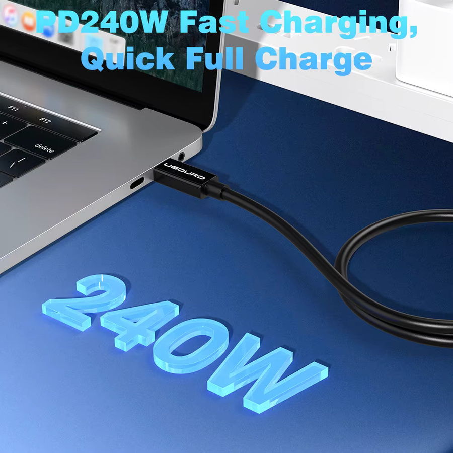 UGOURD Thunderbolt 5 Typ-C Koaxialkabel mit 80 Gbit/s, versilbert, kompatibel mit Thunderbolt 4/3 für externe Grafikkarten und HUB, Farbe: Schwarz/Silber, Länge: 2 m - Bild 4