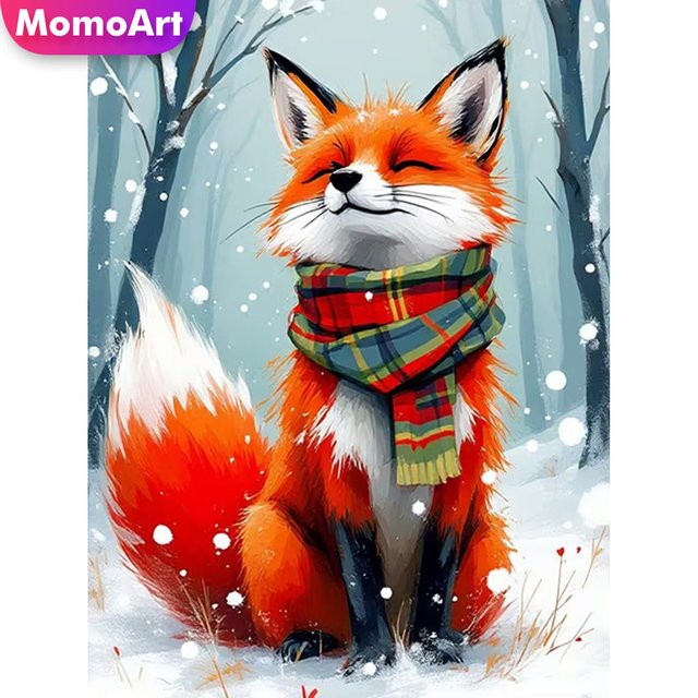 Momoart Diamantmalerei Fuchs Bastelset für Erwachsene und Anfänger, Mehrfarbiges Diamant-Mosaik mit Tier-Illustration zur Wandgestaltung, Durchmesser: 30,0 cm - Bild 1