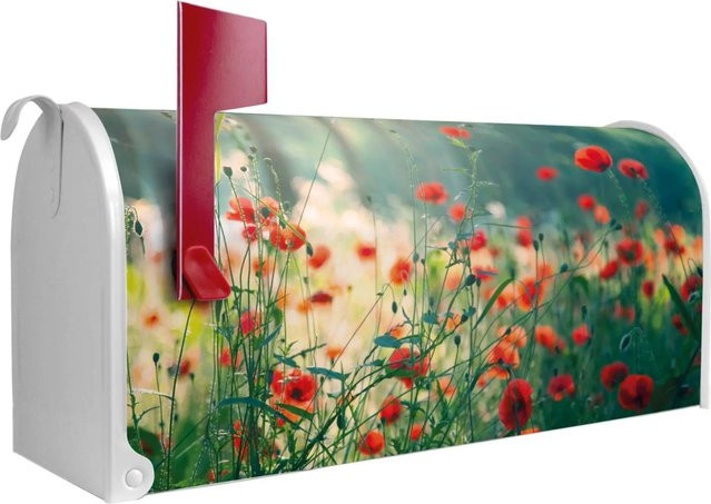 Banjado Amerikanischer Briefkasten Weiß mit Waldmohn Motiv, B/H/T: 48 x 22 x 16 cm - Bild 1