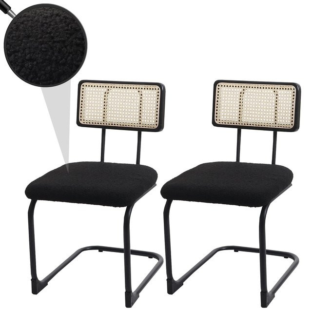 2er-Set MCW Freischwinger-Stühle K88 mit Bouclé-Bezug in Schwarz und Poplar-Holz im Vintage-Design - Bild 1