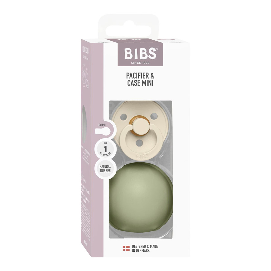 BIBS Set aus Schnuller und Schnullerbox Mini für 0-6 Monate in Weiß und Grün - Bild 2