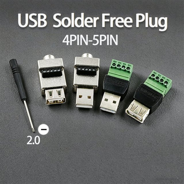 JCD USB 2.0 Adapter Set mit lötfreiem Anschluss und Terminal für USB-A Stecker und Buchse, 4-Pin und 5-Pin Steckverbinder für Maus und Tastatur - Bild 1