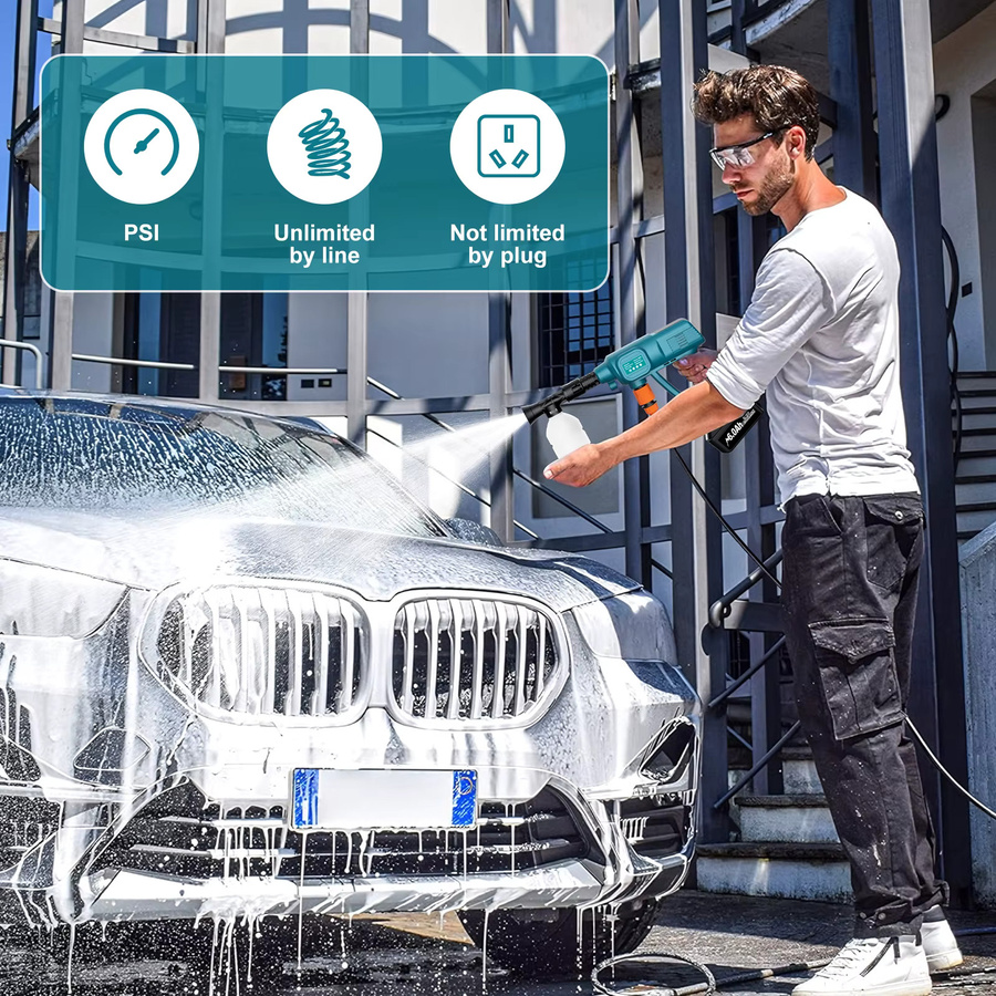 Bonacell Kabelloser Hochdruckreiniger Jet Wash in Blau, kompatibel mit 18V Makita Akku, inklusive Schaumgenerator, Düse und 5 m Schlauch - Bild 5