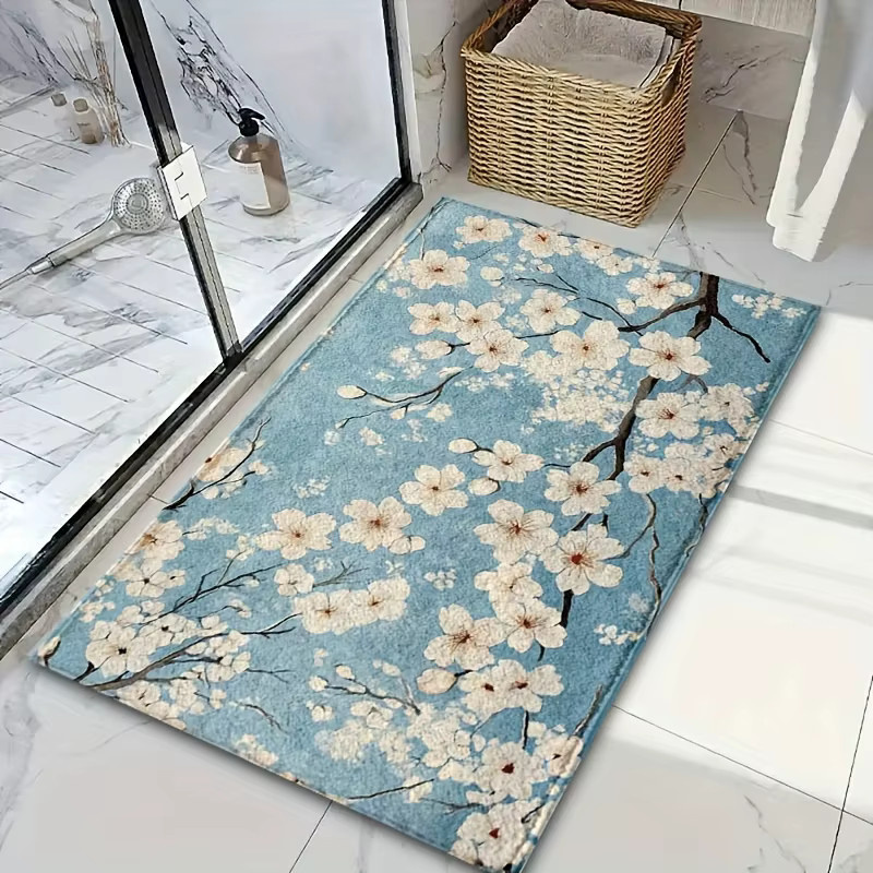 VIKAMA Gartenteppich mit floralem Blossom-Design in Blau für Garten, Küche, Wohnzimmer oder Badezimmer - Bild 2