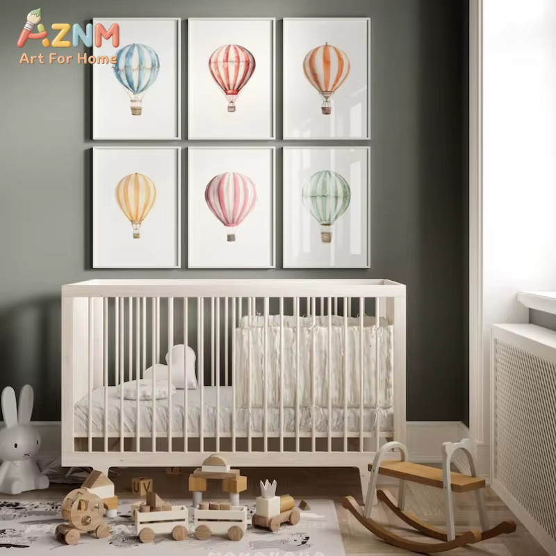 AZNM Aquarell-Heißluftballon Leinwand-Wandkunst in Pastellfarben für das Kinderzimmer, mehrfarbig, ohne Rahmen - Bild 2
