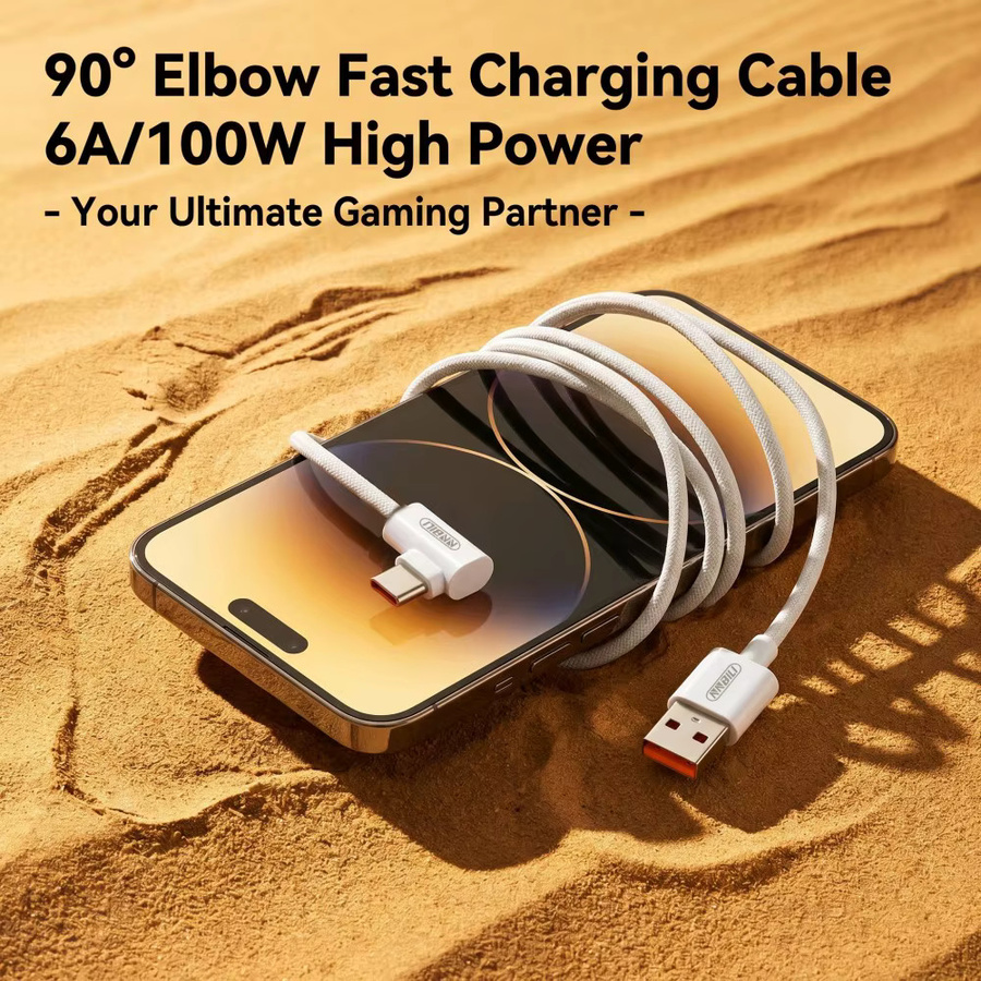 NNBILI USB-A auf USB-C Schnellladekabel 100W mit 90-Grad-Winkel, 6A USB-C zu USB-C Datenkabel in Weiß - Bild 3