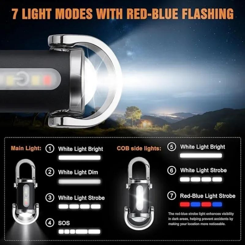 YJMP Super Lighting COB LED Mini Schlüsselanhänger Taschenlampe, USB wiederaufladbar, Schwarz - Bild 9