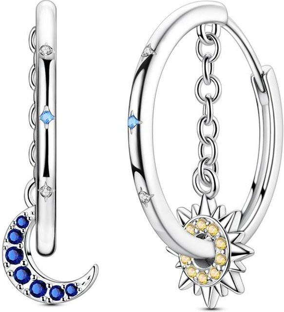 Doppel-Creolen 925 Silber, Zirkonia, Damen, Stern Mond Seestern Schildkröte - Bild 1