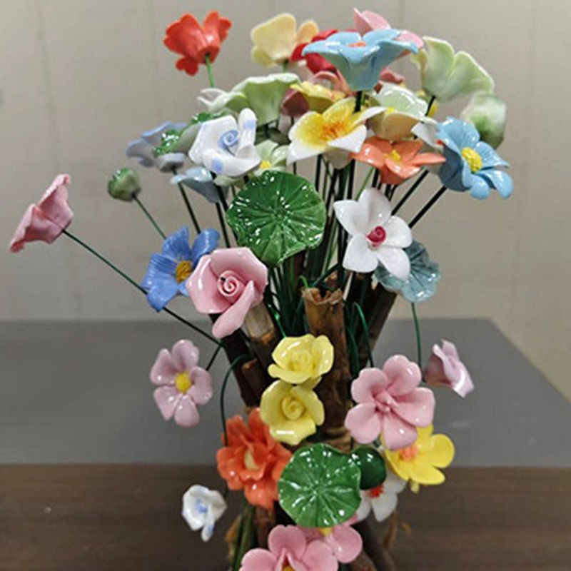 5 Stück handgefertigte Keramik-Simulationsblumen in Mehrfarbig als ewige Blumendekoration - Bild 1