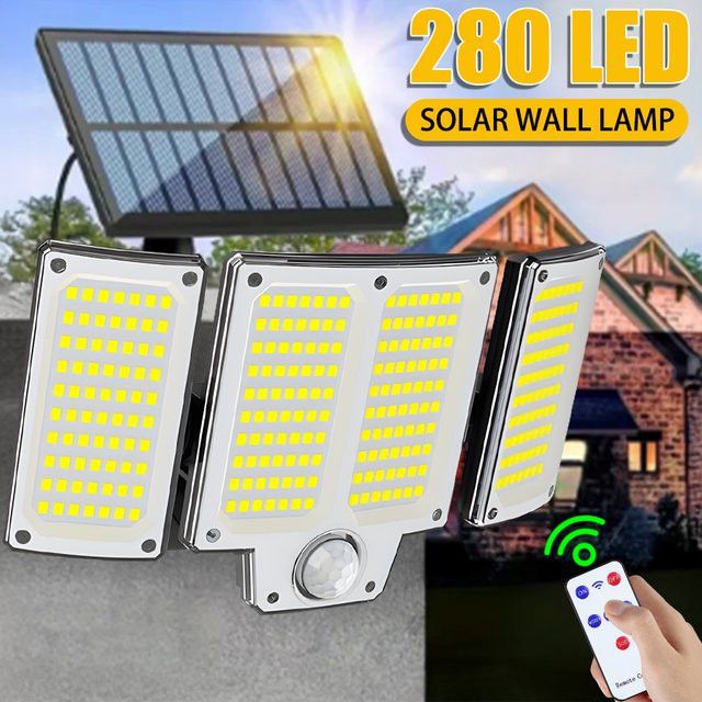 ZHIYU Solar-Wandleuchte mit 280 LEDs und Bewegungsmelder, Solar-Flutlicht mit verstellbarem Beleuchtungskopf für den Außenbereich - Bild 1