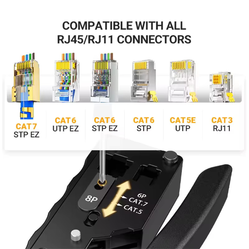 AOKIN Elektriker-Crimpingzange in Schwarz für CAT7, RJ11, RJ45, CAT6 und CAT5E Steckverbinder als Abisolier- und Schneidwerkzeug - Bild 4