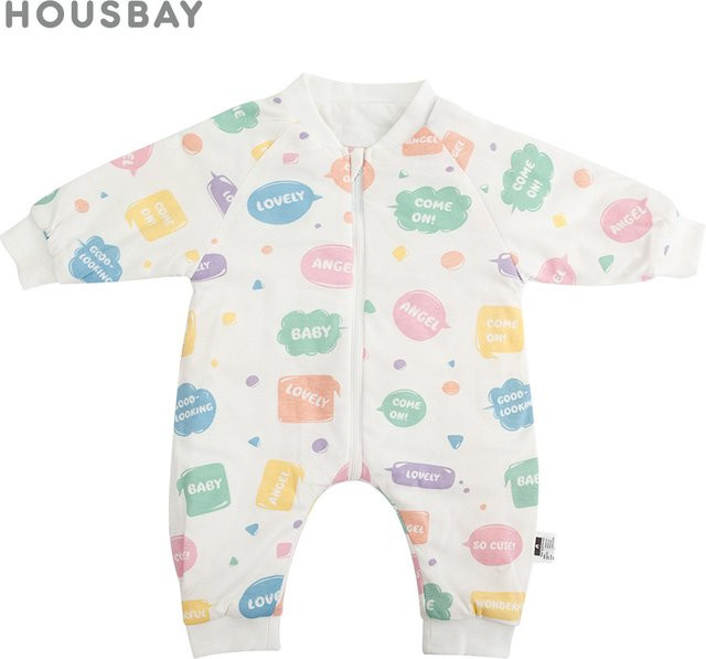 HOUSBAY Baby-Schlafsack aus 100 % Baumwolle mit Lob-Wörter-Print, Multicolor, weiche Kinder-Nachtwäsche für Herbst und Winter - Bild 1