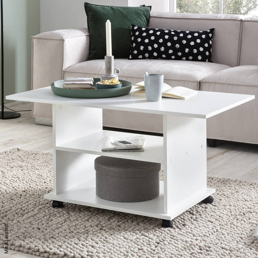 Wohnling Design Couchtisch modern in Weiß B/T/H: 95 x 51 x 54,5 cm - Bild 2