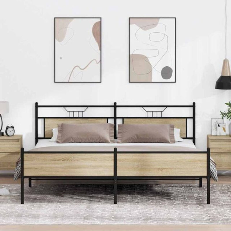 Metallbett Vidaxl in Sonoma-Eiche und Braun im Industrial-Design, B/T: 200 x 200 cm - Bild 1