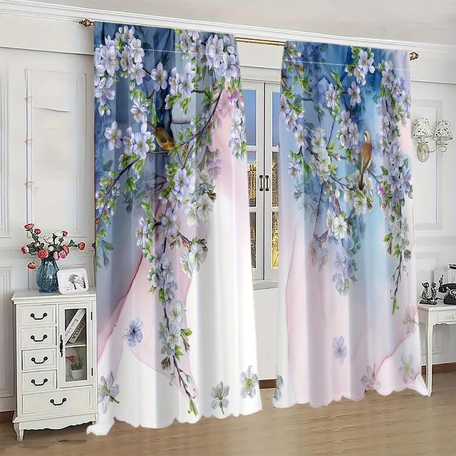 Yiran Furniture Dekorative Blumenmuster Vorhänge mit Stangentasche, 2er-Set, halbtransparent, Multicolour, B: 50 cm, H: 130 cm - Bild 1
