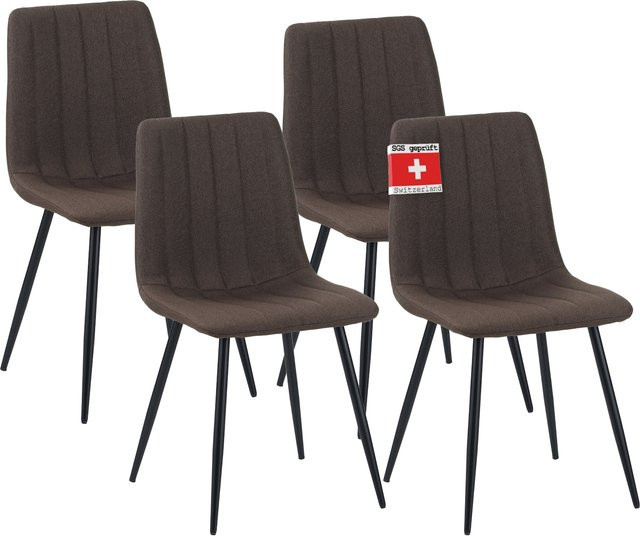 Albatros Esszimmerstühle GARDA 4er Set Braun mit Metall-Gestell und Strukturstoff-Bezug - Bild 1