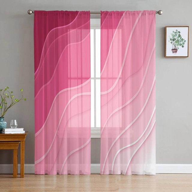 Yiran Furniture Transparente Tüll Vorhänge aus Organza in Rosa Grau Gradienten, Breite: 135 cm, Höhe: 115 cm - Bild 1