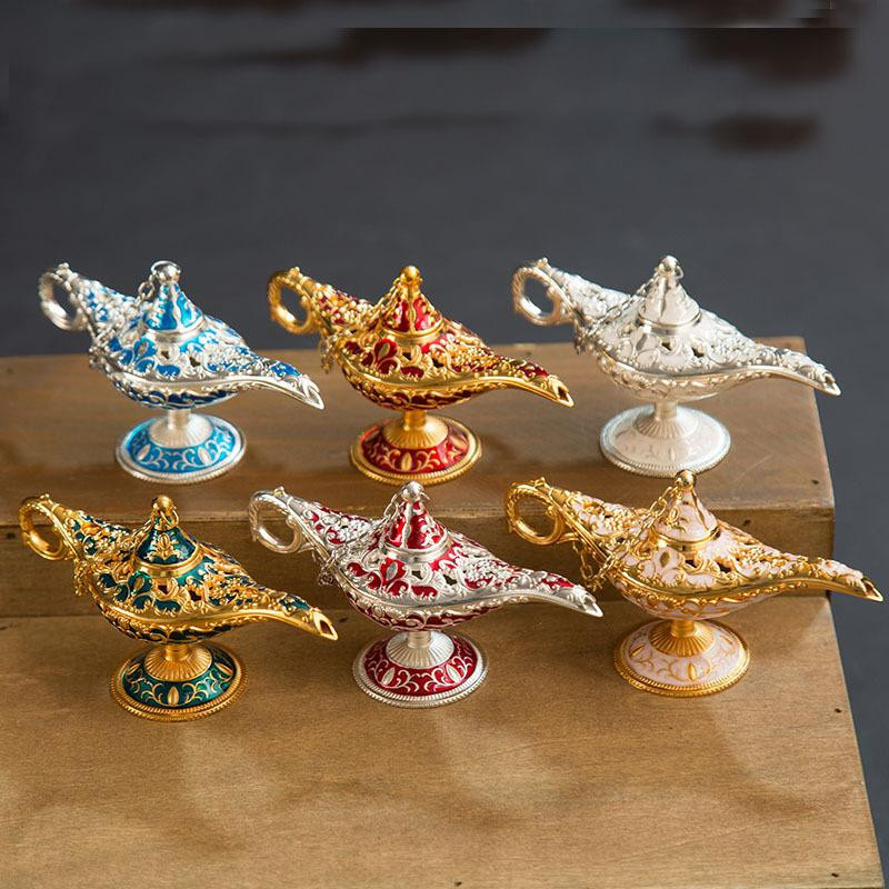 Aladdin Magische Dschinn Lampe als Retro Räuchergefäß aus Zinklegierung in Bronze, Silber, Gold oder Rot, Höhe: 12 cm - Bild 2