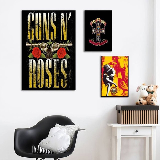 G-GUNS N R-ROSES Retro Band-Poster-Aufkleber mit floralem Design in Multicolour, Rechteckig, Breite: 25,0 cm, Höhe: 35,0 cm - Bild 1