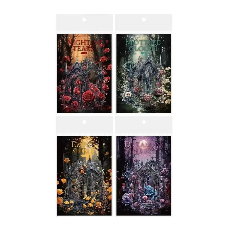 Spireper Bloody Night Scrapbook Aufkleber Set, 12 Stück Gothic Blumenrahmen aus PET, Multicolour, B: 17,8 cm x H: 11,1 cm - Bild 3
